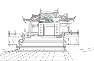 岭南建筑简笔画 手绘图片